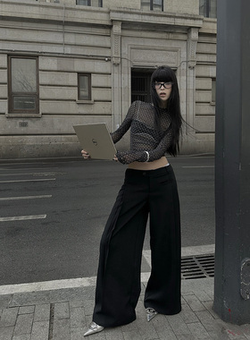 Fanptntox 黑色西装裤女秋季宽松直筒显瘦休闲裤高级感垂感阔腿裤