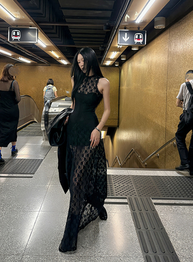 Fanptntox晚宴派对 高级感性感蕾丝无袖连衣裙女气质秀场显瘦长裙