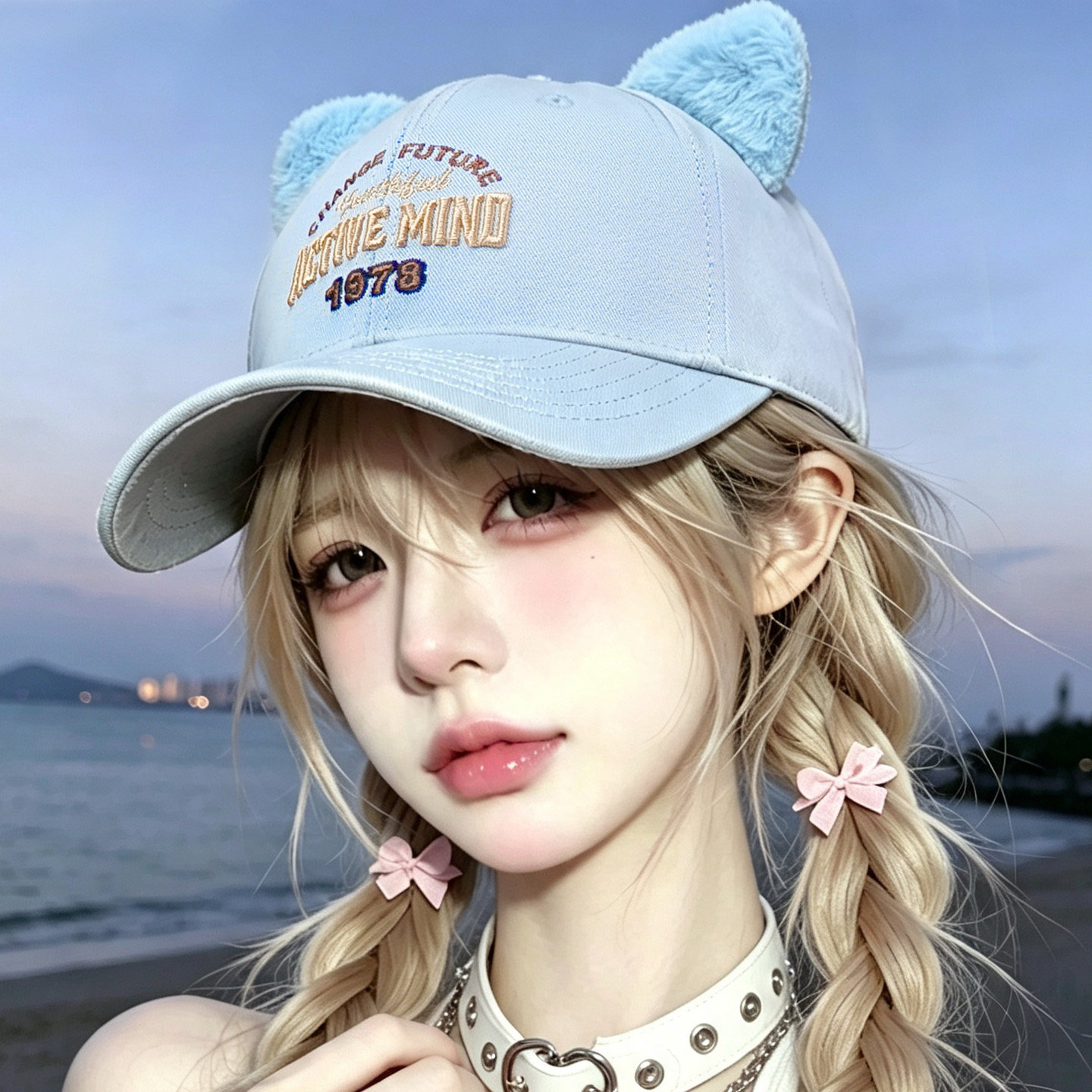 韩国糖果色可爱硬顶猫耳朵帽子女春秋棒球帽鸭舌帽显脸小防晒遮阳