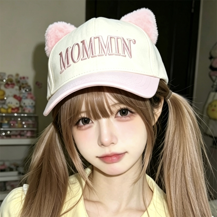 可爱少女春秋帽子可爱硬顶猫耳朵棒球帽遮阳造型鸭舌帽显脸小防晒