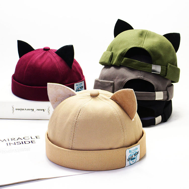 可爱猫耳朵地主无檐圆顶瓜皮帽帽