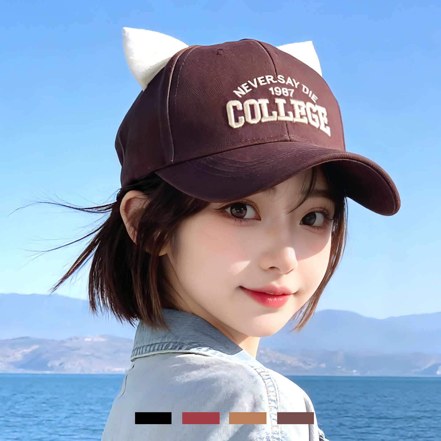 韩国2026可爱带猫耳朵棒球帽鸭舌帽子女春秋夏季韩版刺绣圆顶帽潮