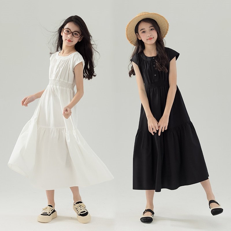 中大童连衣裙2025夏新款法式气质亲子装母女收腰显瘦儿童纯棉裙子