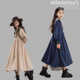 女童连衣裙学院风秋冬洋气中大童森系长裙亲子装母女中长款公主裙