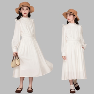 韩版女童连衣裙2026秋冬款加绒裙子亲子装中大童超好看白色公主裙