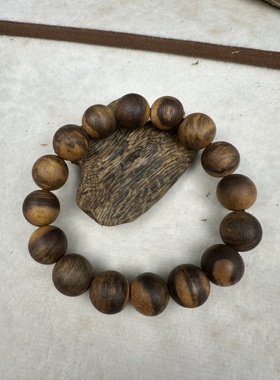 奇楠沉香虎斑奇收藏级14mm圆珠单圈24克花果药香凉韵感足