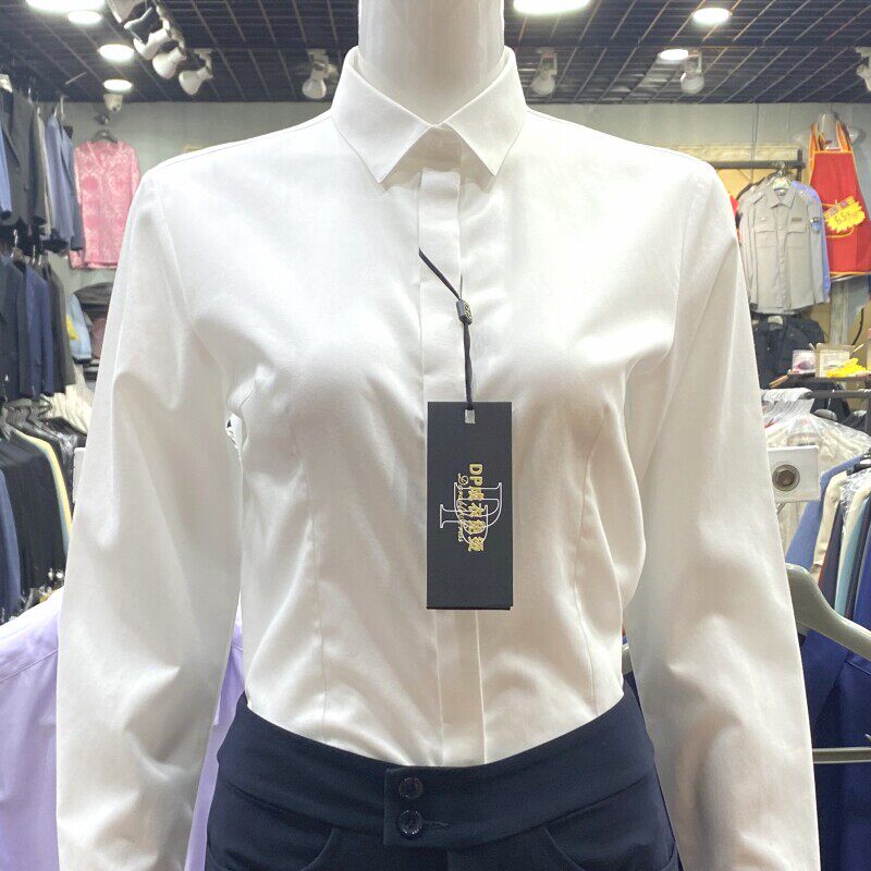 全棉白衬衫女长袖DP成衣免烫高品质职业装银行面试工作制服女衬衣