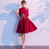 年会店合唱刺绣旗袍女礼仪迎宾小姐学生颁奖开伴娘迎宾颁奖服 新款