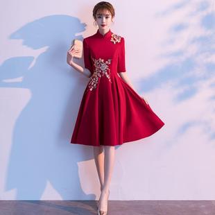 新款年会店合唱刺绣旗袍女礼仪迎宾小姐学生颁奖开伴娘迎宾颁奖服