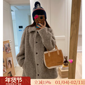 皮毛一体2025新款 小方领宽松慵懒 100羊羔毛中长款 皮草毛毛外套女