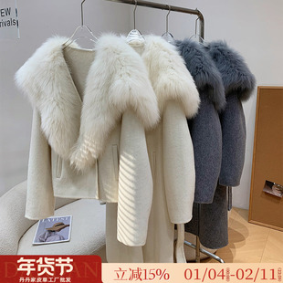 千山暮雪！可拆卸狐狸毛领披肩双面呢羊毛大衣2025新款毛呢外套女