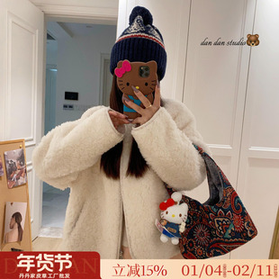 密绒暖调 韩系简约V领拉链款纯羊羔毛皮毛一体冬季皮草女毛毛外套