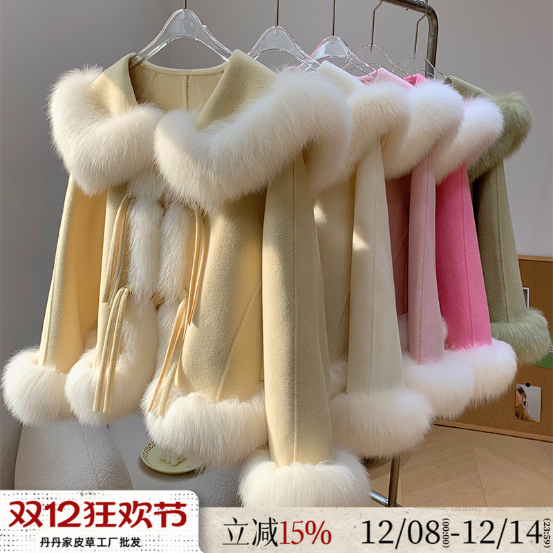 双面呢子羊绒大衣皮草女毛呢外套