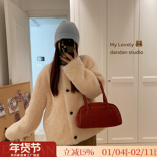 特价温柔感宽松慵懒羊羔毛皮毛一体短款休闲上衣皮草女冬毛毛外套