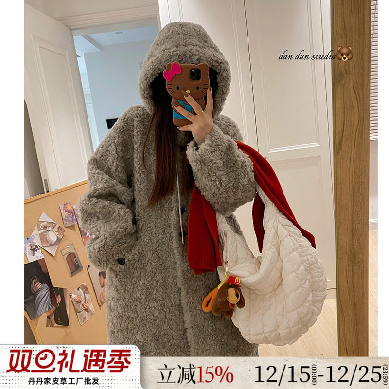 慵懒感100绵羊羔毛皮毛一体外套