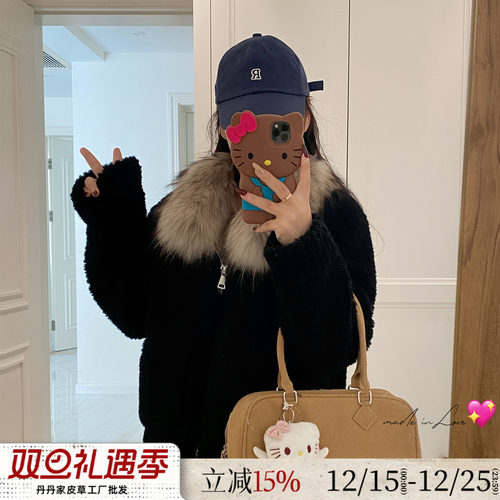 羊羔毛皮毛一体狐狸毛领毛毛外套