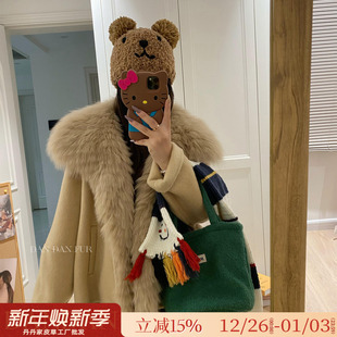 心动muse 毛呢外套女 可拆卸狐狸毛领双面呢羊毛大衣皮草2025新款