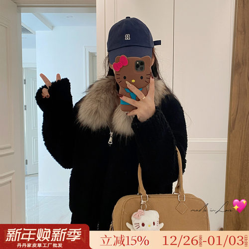 羊羔毛皮毛一体狐狸毛领毛毛外套