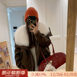 鹅绒内胆麂皮绒夹克年轻款 整皮狐狸毛海宁皮草外套女2025冬季 新款