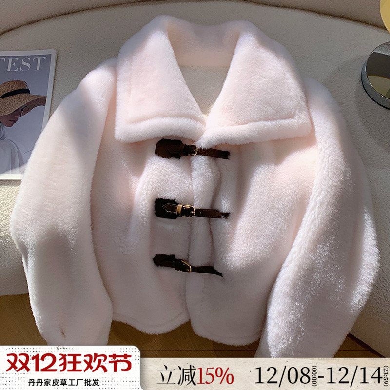 特价复古大翻领羊羔毛皮毛一体冬季新款短款羊剪绒皮草女毛毛外套