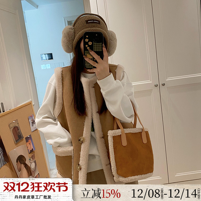复古羊羔毛两面穿马甲女皮草外套