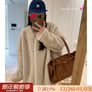 毛毛外套女 仿水貂毛宽松软糯皮毛一体环保皮草冬季 中古风 蝙蝠袖