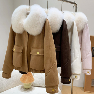 特价欧货大狐狸毛领鹅绒内胆麂皮绒冬季新款小个子短款皮草女外套