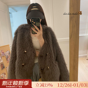 环保皮草年轻款 仿狐狸毛皮毛一体双排扣短款 毛毛外套女 神 心软