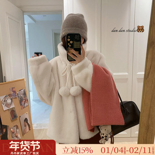 软萌小球球！仿天鹅绒貂皮大衣短款环保皮草冬季毛毛外套女小个子