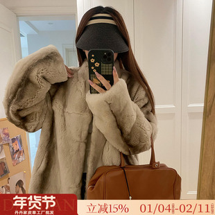 公主兔兔！雷克斯整皮獭兔毛小立领短款2025新款皮草女冬毛毛外套