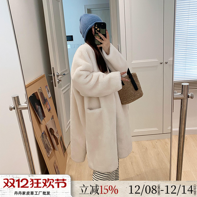 oversize羊羔毛皮草女毛毛外套冬