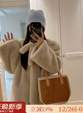 特价富家千金蝴蝶结系带新款环保水貂毛皮草女冬毛毛外套短款上衣