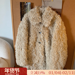 顽童托卡！半卷羊毛皮毛一体环保皮草翻领中长款宽松毛毛外套女冬