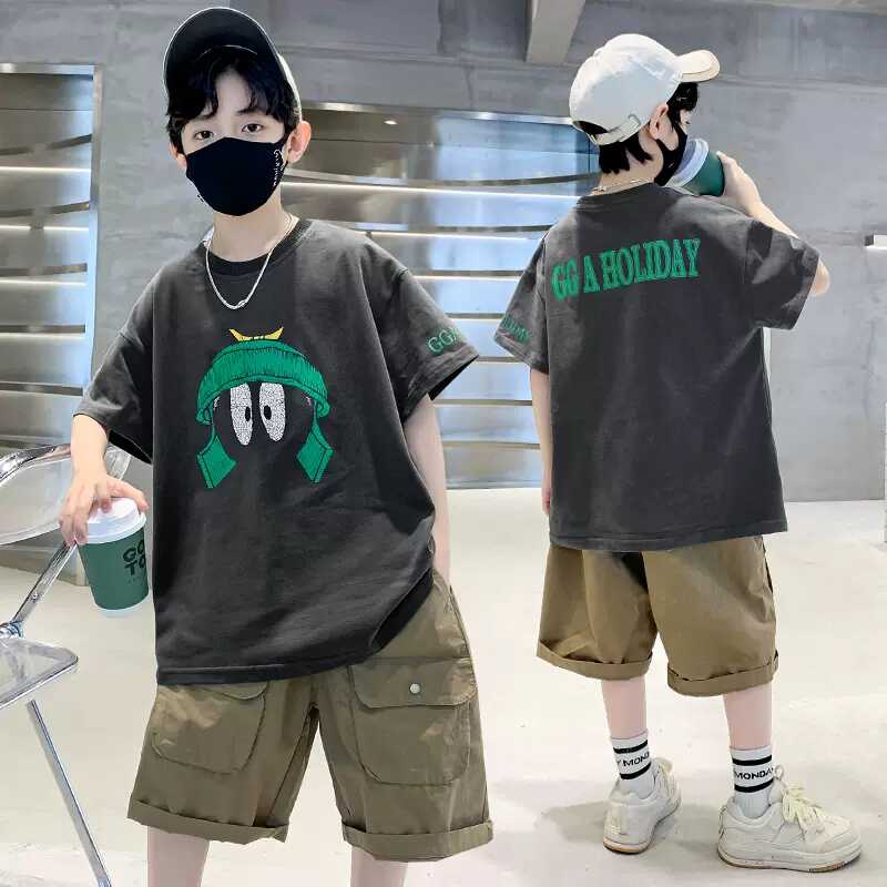 男童夏季休闲套装2025新款男孩中大童时尚运动短袖两件套夏款衣服