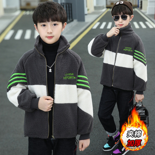 男童加棉外套秋冬款2026新款男孩韩版洋气冬装儿童夹棉摇粒绒棉衣