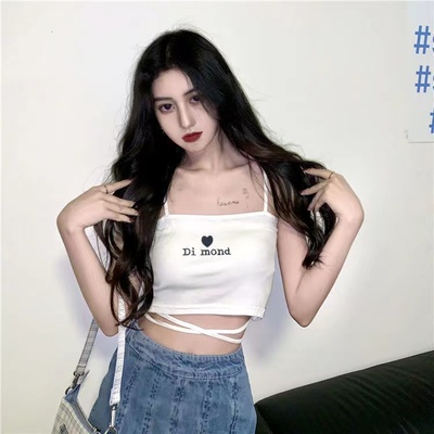 女夏学生甜酷辣妹纯欲风吊带背心