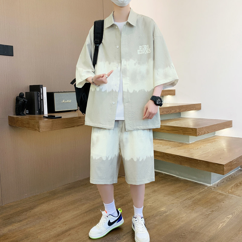 夏季新款套装青少年时尚潮流百搭衬衫短袖短裤套装男HJQ710-P60,男装衬衫,星座1206（原A206）