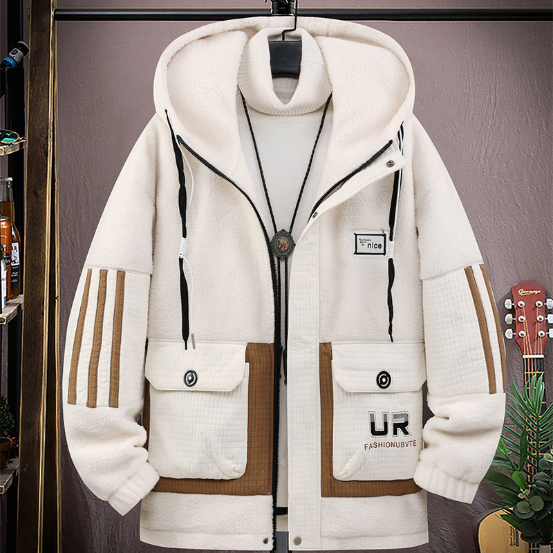 2024秋冬新款颗粒绒外套男宽松青少年羊羔毛连帽棉服HY6682-P100，男装棉衣，星座1206（原A206）