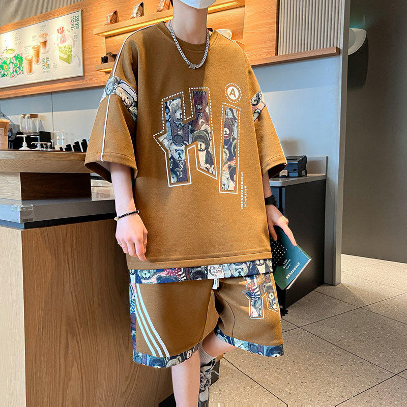 新款夏季透气青少年男士韩版休闲时尚百搭套装YCGW771-P55,男装休闲套装,星座1206（原A206）