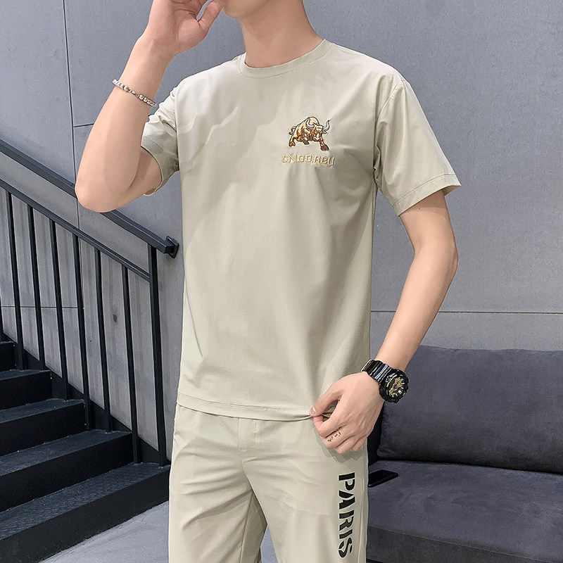 短袖t恤男士冰丝套装夏季一套潮流男装休闲潮牌两件HL15336-P45,男装T恤,星座1206（原A206）