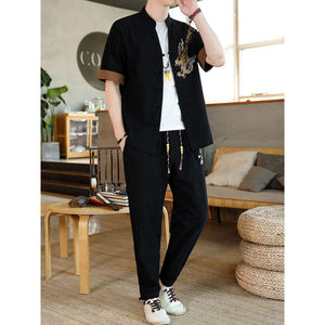 风男装夏季短袖开衫套装男汉服套装一套 HJQ716-P65图片