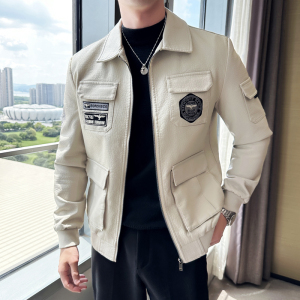 皮衣男2024秋冬新款男士韩版工装皮夹克修身机车服外套MJ616-P108图片
