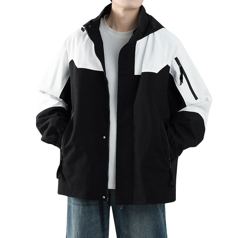 春秋款工装连帽夹克潮流拼色宽松百搭户外冲锋衣外套HS8301-P75,男装夹克,星座1206（原A206）