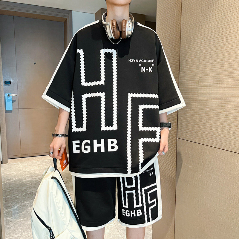 2025夏季新款短袖套装韩版潮t恤两件套青少年学生LF112-P53,男装T恤,星座1206（原A206）