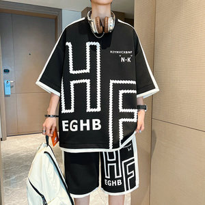2025夏季新款短袖套装韩版潮t恤两件套青少年学生LF112-P53图片