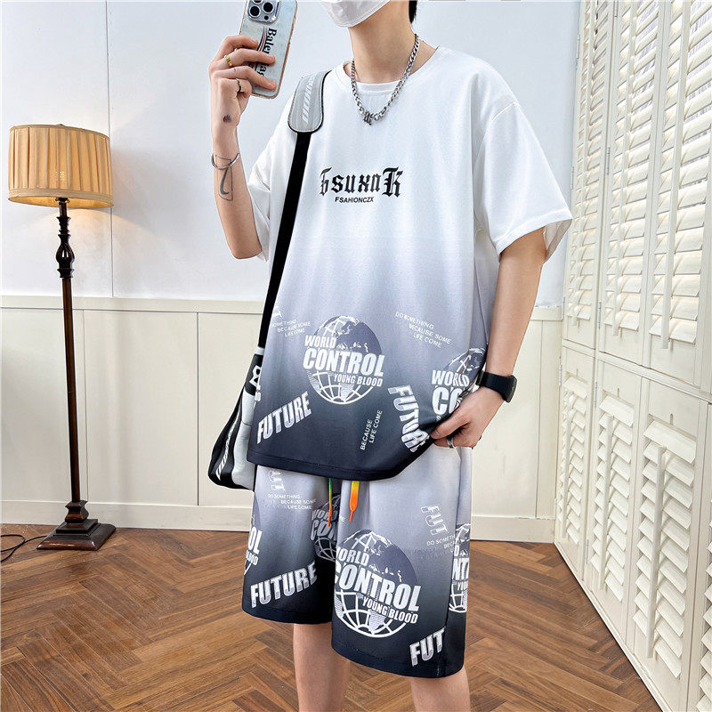 青少年学生夏季新款港风休闲时尚百搭宽松短袖套装LF818-P40,男装休闲套装,星座1206（原A206）