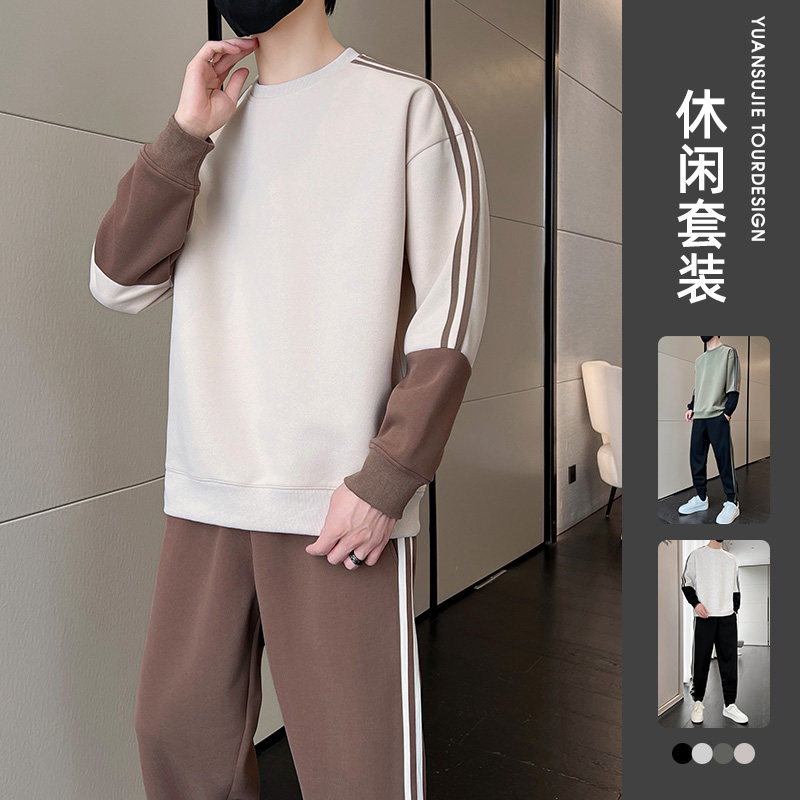 卫衣套装男士春秋圆领运动服秋季一套搭配帅气休闲外套潮P60图片
