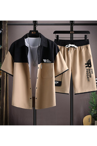 夏季休闲套装男衬衫短袖T恤男装一套短袖五分裤衣服TZ6893-P58图片