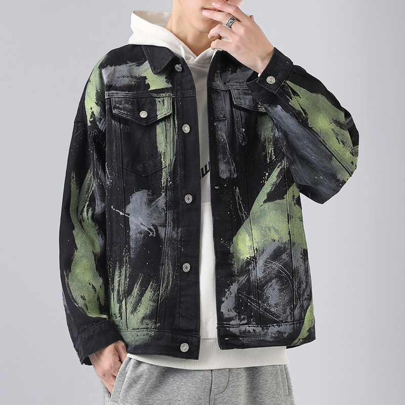 2025春秋季潮流男士泼墨港风牛仔夹克外套牛仔褂NZA39-P82，男装夹克，星座1206（原A206）