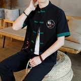 新中式夏季服短袖唐装套装男刺绣立领汉服男九分裤YK121-P65，男装休闲套装，星座1206（原A206）
